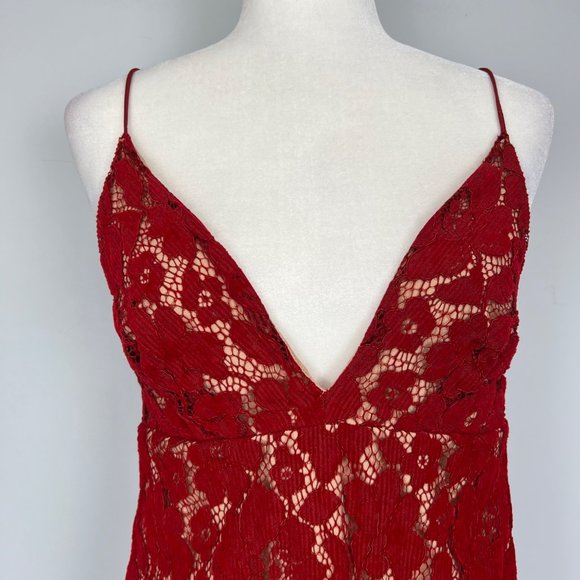 Free People Womens Dangerous Love Red Lace Mini Slip Dress V Neck size 2 - Picture 5 of 15